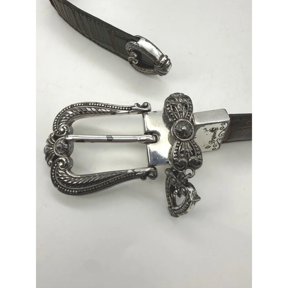 Brighton Black Brown Croc Reversible Leather Western Belt Silver Heart Medium 30
